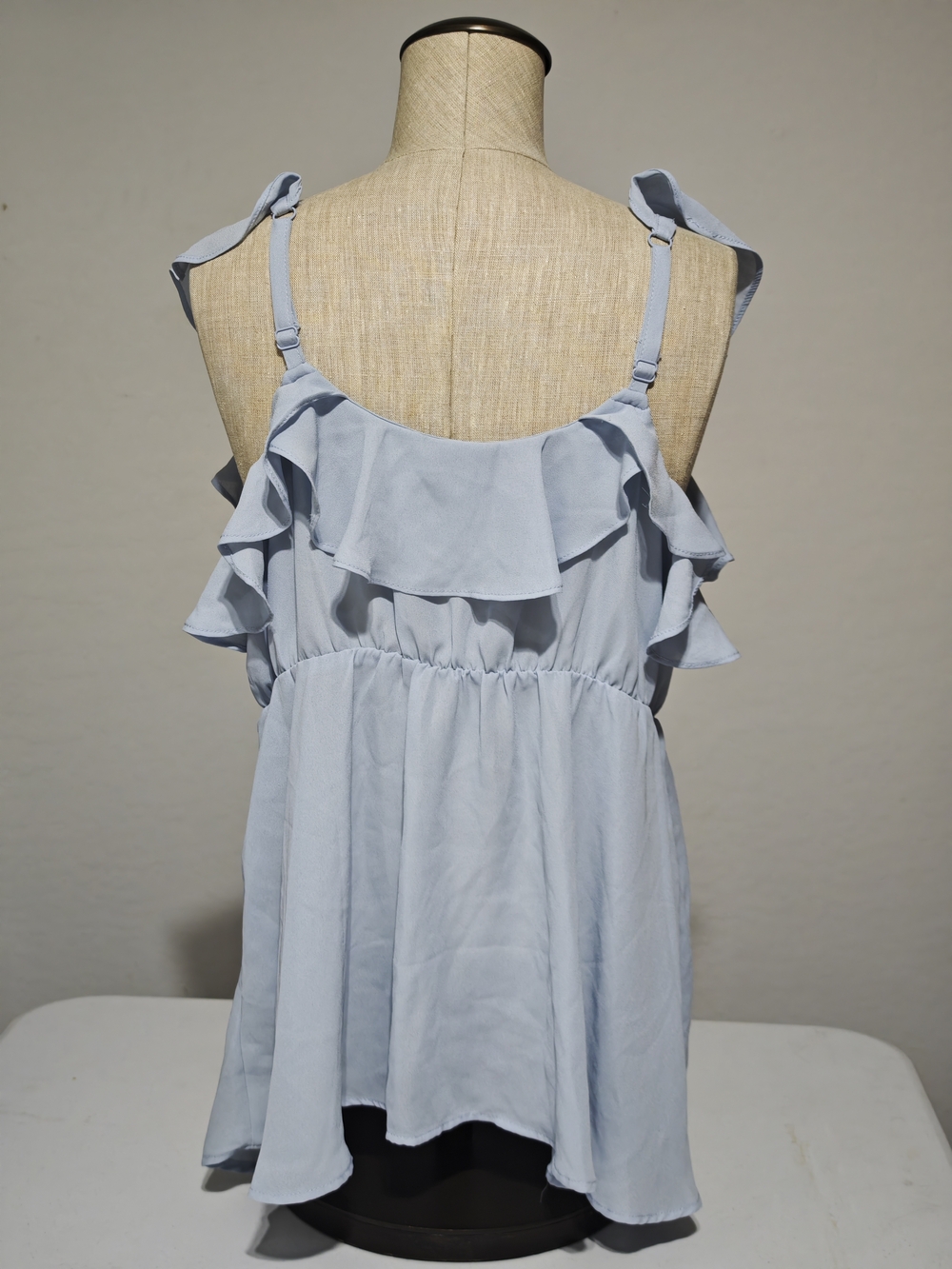 Torrid Pale Blue Spaghetti Strap Ruffled Blouse Size 00 - Picture 3 of 5